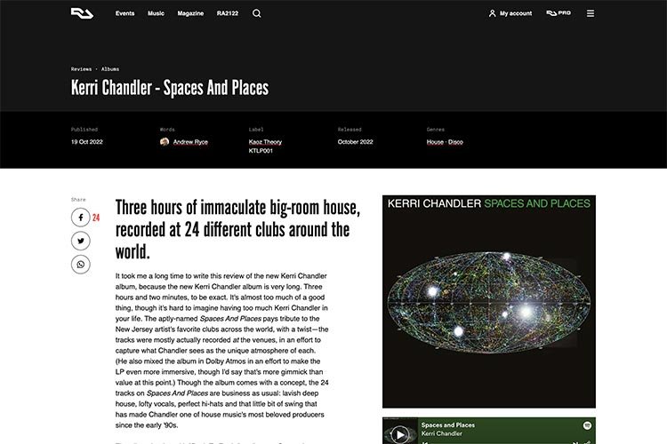 Resident Advisor Kerri Chandler page screenshot